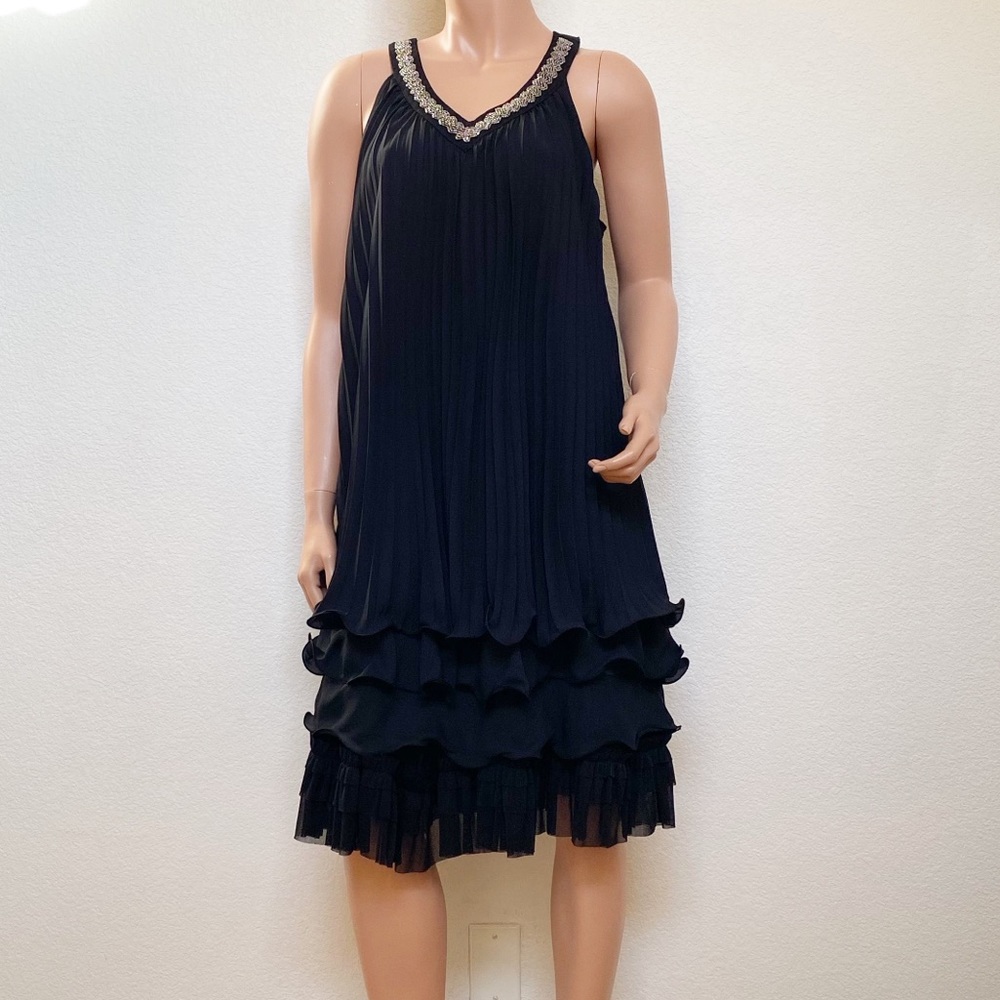 ALFANI COCKTAIL RUFFLE PLEATED FORMAL BLACK DRESS